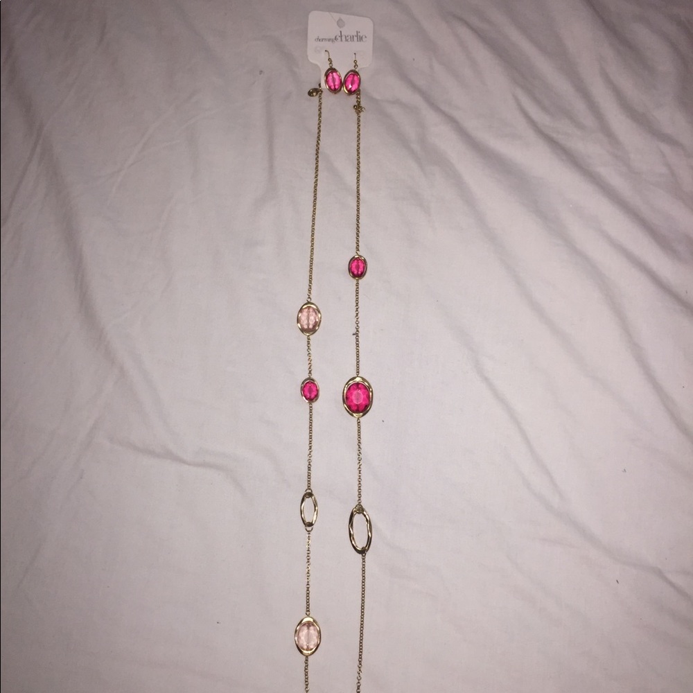 Pink earrings and necklace set
